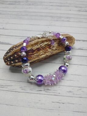 New Hand Crafted Beaded Chunky Cluster Bracelet, Adjustable
